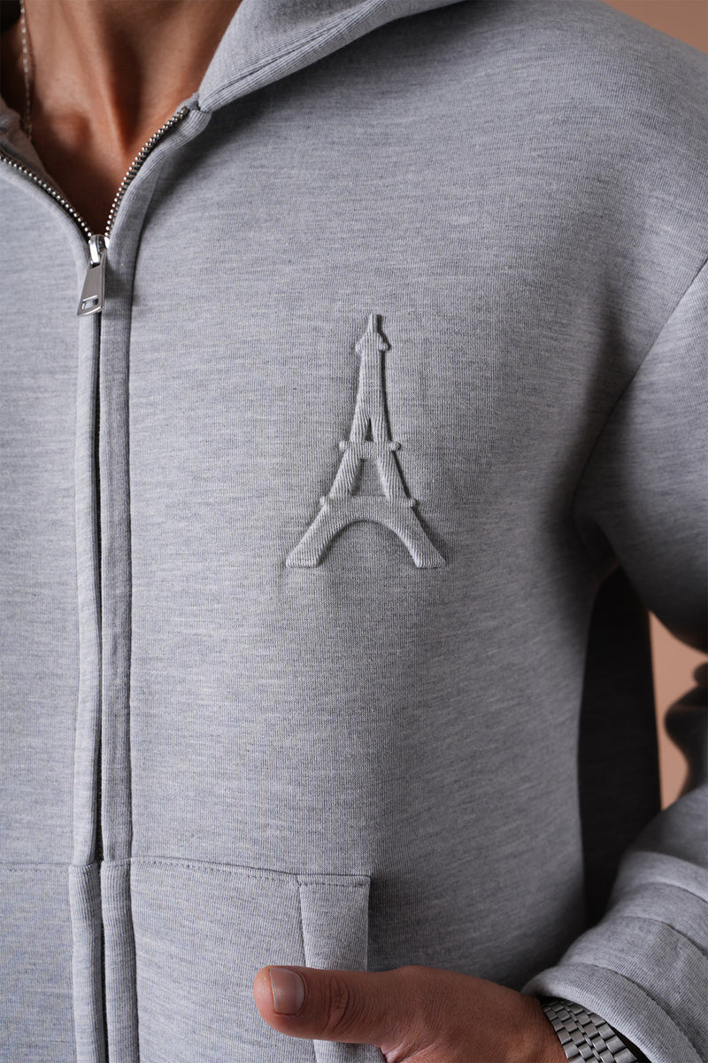 Ensemble jogging unisexe logo – Veste à capuche oversize & pantalon de survêtement confortable gris