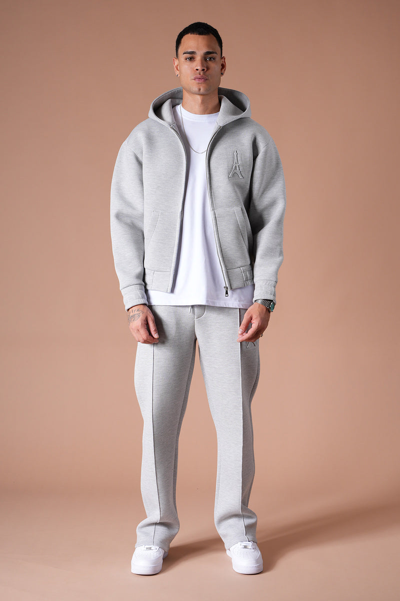 Ensemble jogging unisexe logo – Veste à capuche oversize & pantalon de survêtement confortable gris