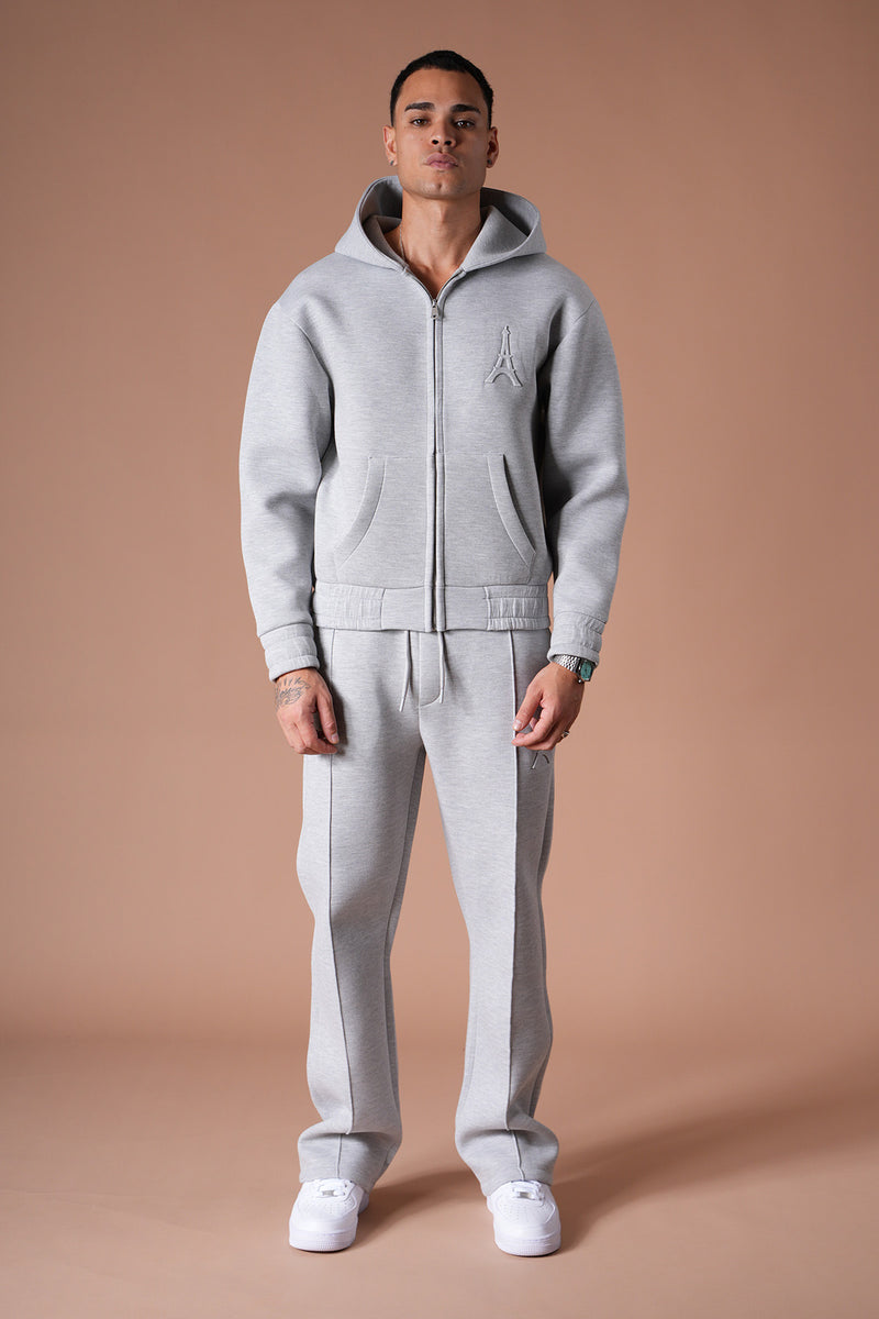 Ensemble jogging unisexe logo – Veste à capuche oversize & pantalon de survêtement confortable gris