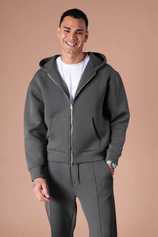 Ensemble jogging unisexe – Veste à capuche oversize & pantalon de survêtement confortable anthracite