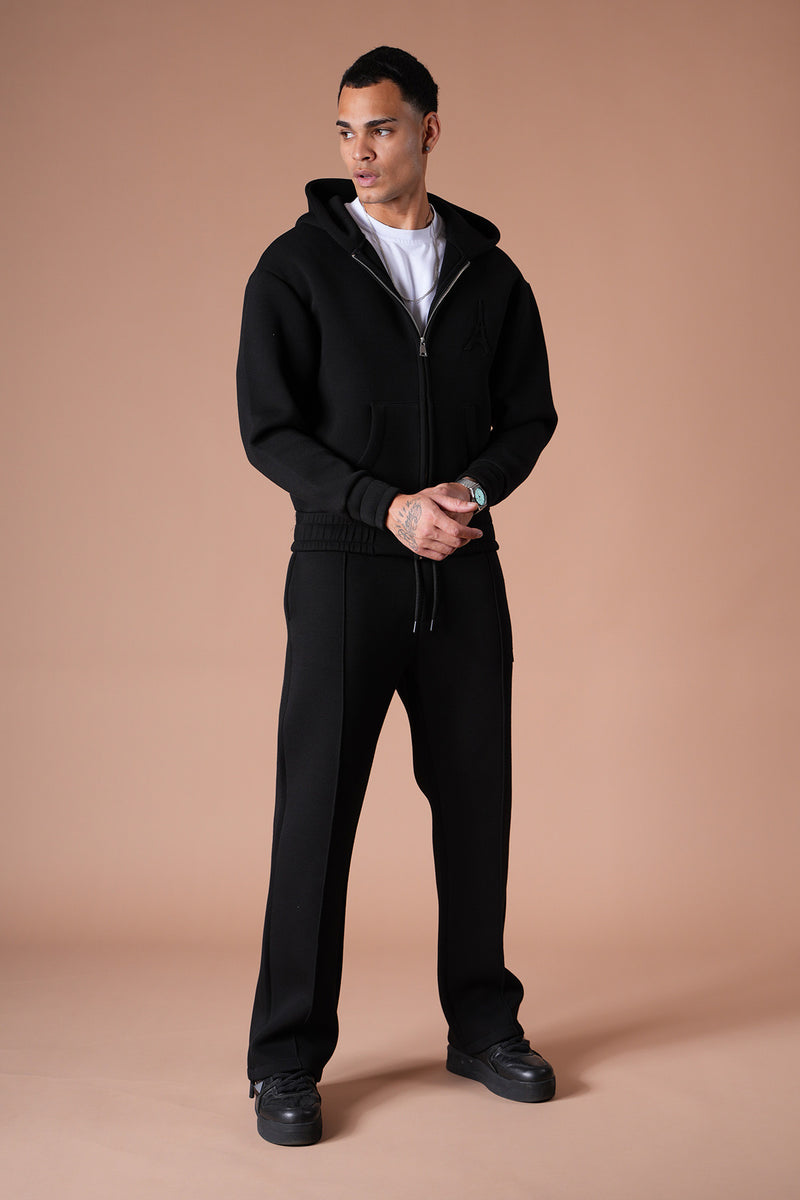 Ensemble jogging unisexe logo – Veste à capuche oversize & pantalon de survêtement confortable noir
