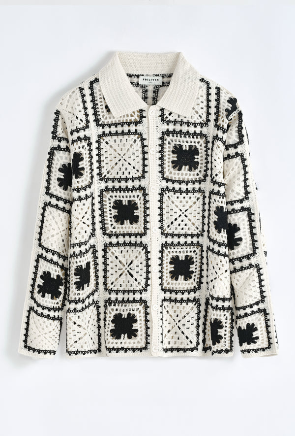 VESTE - CROCHET WHITE AND BLACK  DARK