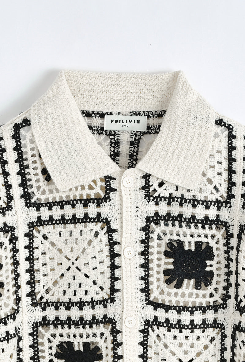 VESTE - CROCHET WHITE AND BLACK  DARK