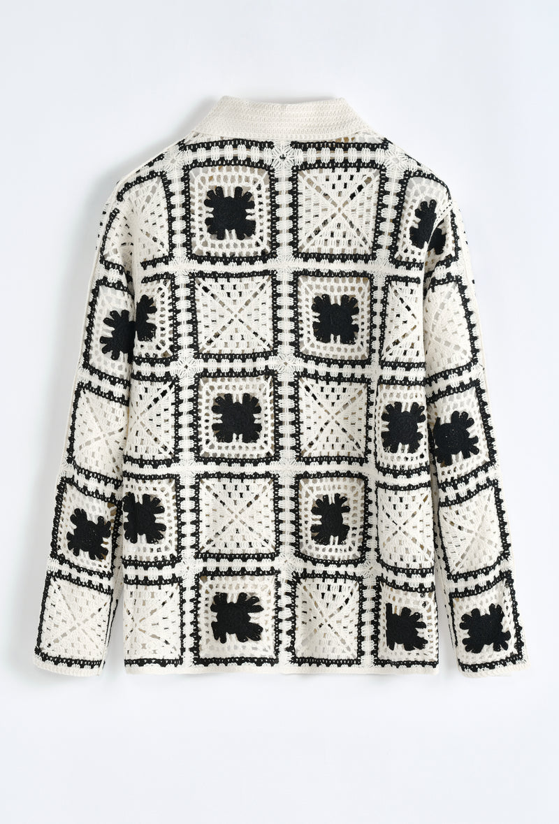 VESTE - CROCHET WHITE AND BLACK  DARK