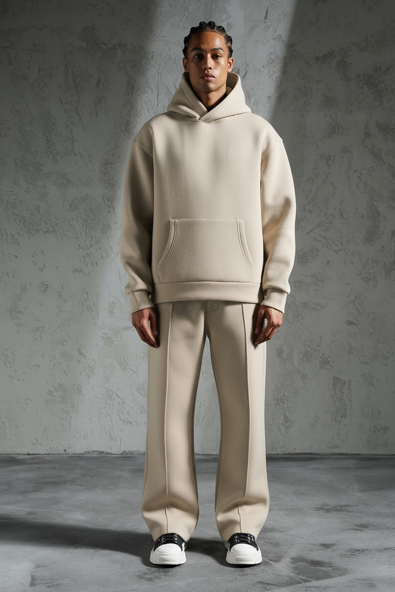 Ensemble jogging unisexe   – Sweat à capuche oversize & pantalon de survêtement confortable beige