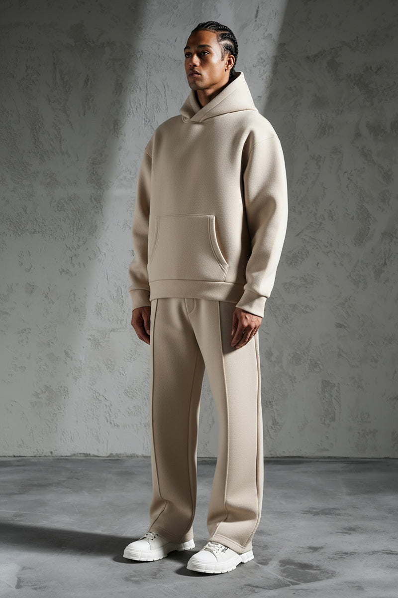 Ensemble jogging unisexe   – Sweat à capuche oversize & pantalon de survêtement confortable beige